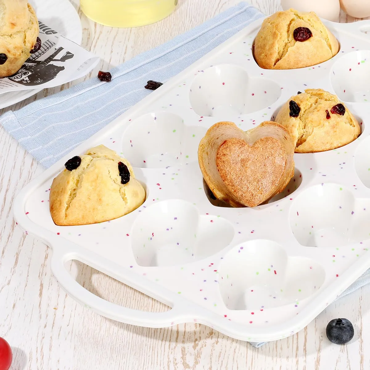 CAKETIME Heart Shaped Muffin Pan with Metal Frame, Nonstick Heart Silicone Molds for Valentine's Day Baking Heart Shaped Egg Muffins, Cupcake, Tartlets, Egg Bites, Chocolate Muffin, Soaps