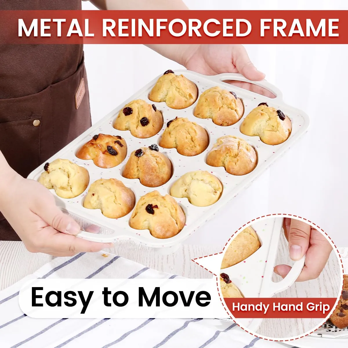 CAKETIME Heart Shaped Muffin Pan with Metal Frame, Nonstick Heart Silicone Molds for Valentine's Day Baking Heart Shaped Egg Muffins, Cupcake, Tartlets, Egg Bites, Chocolate Muffin, Soaps