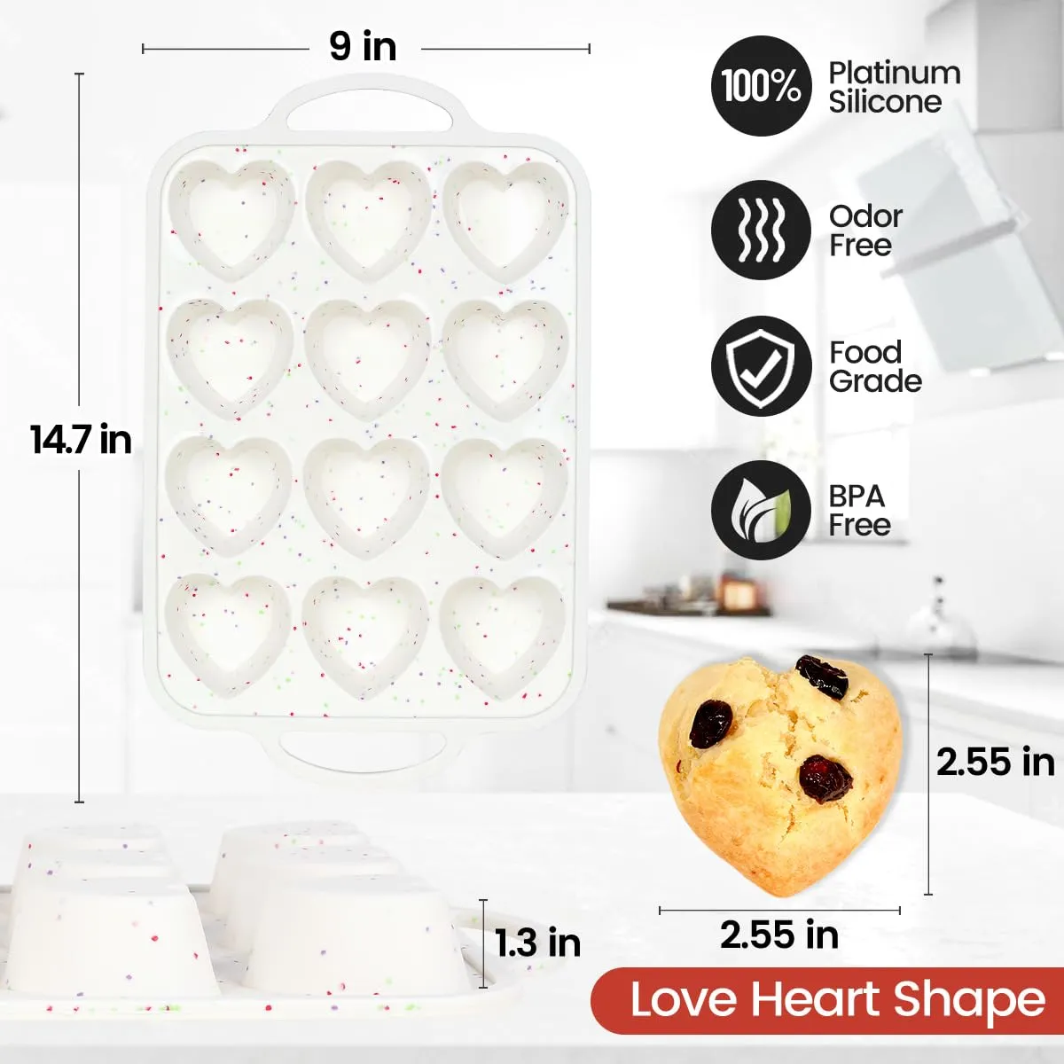 CAKETIME Heart Shaped Muffin Pan with Metal Frame, Nonstick Heart Silicone Molds for Valentine's Day Baking Heart Shaped Egg Muffins, Cupcake, Tartlets, Egg Bites, Chocolate Muffin, Soaps
