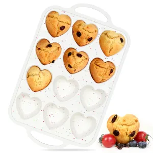 CAKETIME Heart Shaped Muffin Pan with Metal Frame, Nonstick Heart Silicone Molds for Valentine's Day Baking Heart Shaped Egg Muffins, Cupcake, Tartlets, Egg Bites, Chocolate Muffin, Soaps