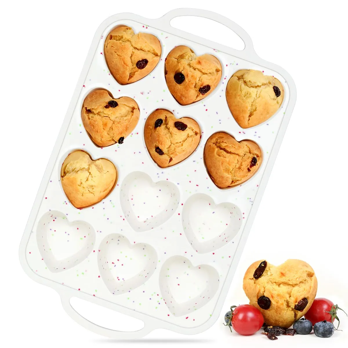 CAKETIME Heart Shaped Muffin Pan with Metal Frame, Nonstick Heart Silicone Molds for Valentine's Day Baking Heart Shaped Egg Muffins, Cupcake, Tartlets, Egg Bites, Chocolate Muffin, Soaps