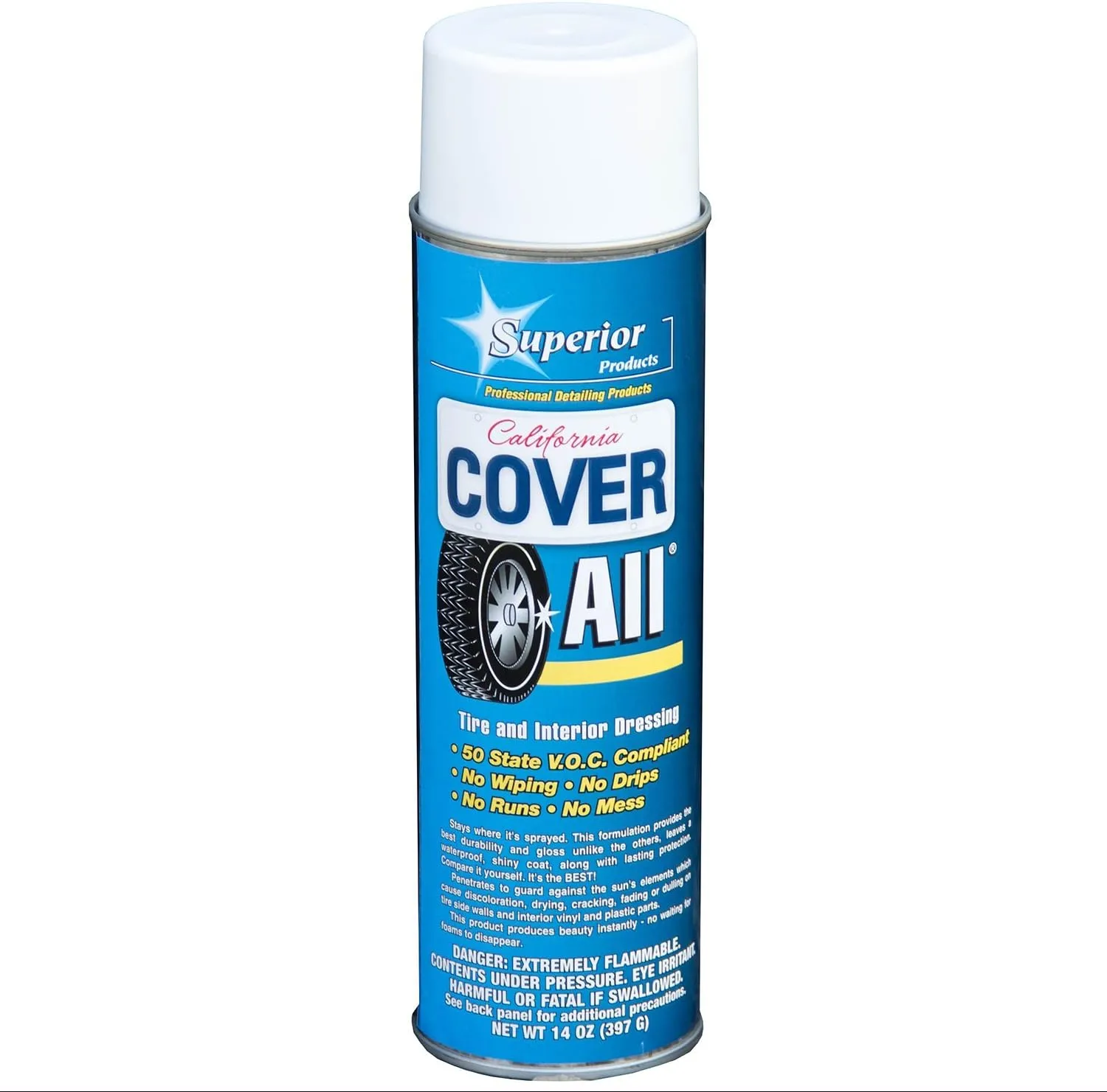 California Cover All Automotive Tire Shine Aerosol Spray Can & Professional Grade -Tire Dressing - High Gloss - Water Repellent & Made in America (14 oz)