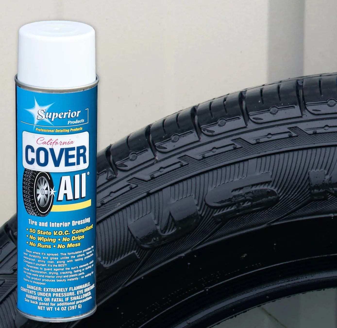 California Cover All Automotive Tire Shine Aerosol Spray Can & Professional Grade -Tire Dressing - High Gloss - Water Repellent & Made in America (14 oz)