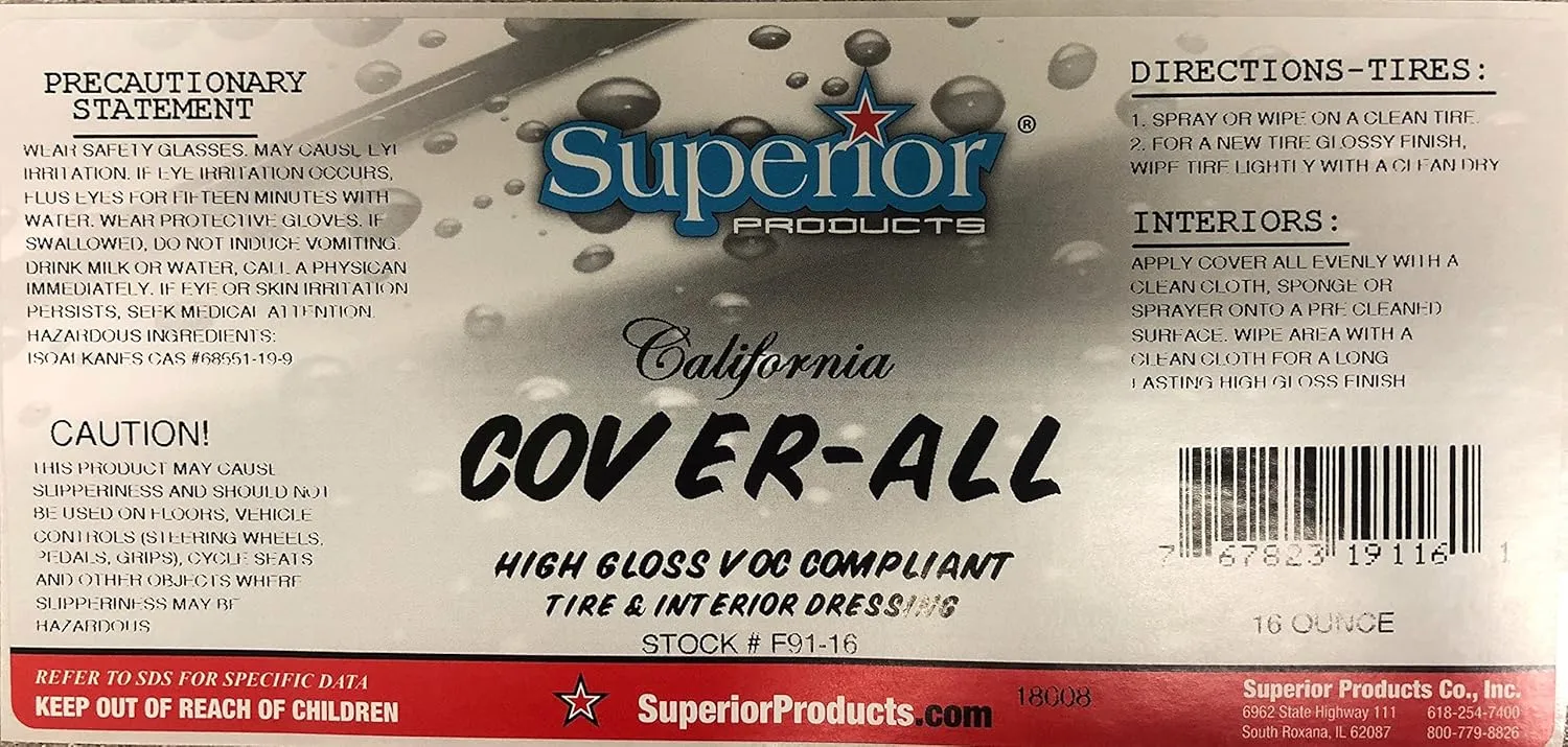 California Cover All by Superior Products- Automotive Tire Shine Spray & Professional Grade -Tire Dressing - High Gloss - Water Repellent & Made in America (16 oz)