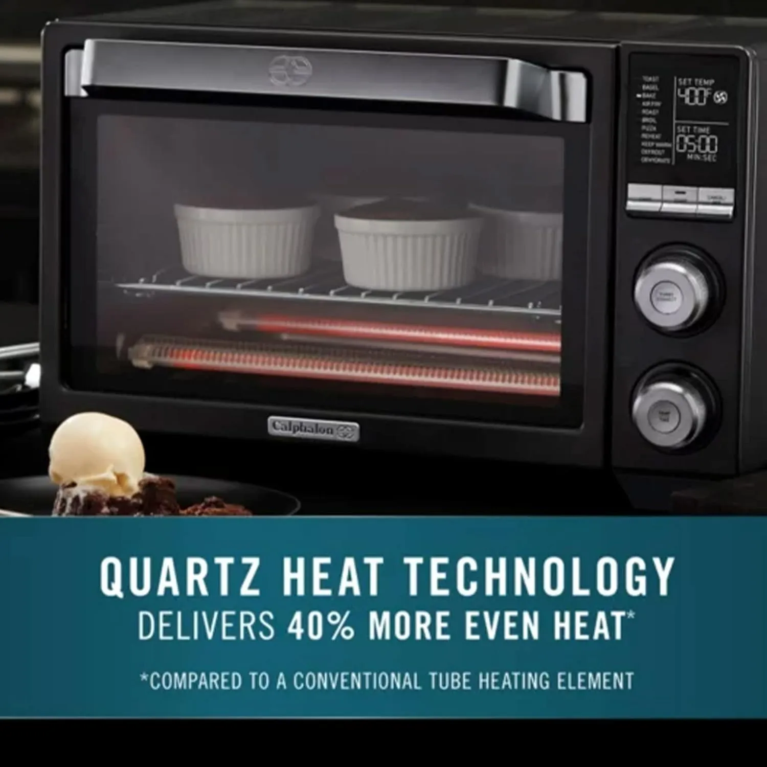 Calphalon Quartz Heat Countertop Toaster Oven, Stainless Steel, Extra-Large Capacity, Black, Dark Gray