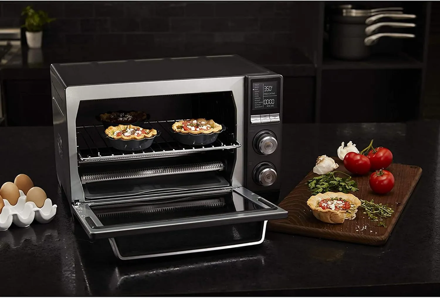 Calphalon Quartz Heat Countertop Toaster Oven, Stainless Steel, Extra-Large Capacity, Black, Dark Gray