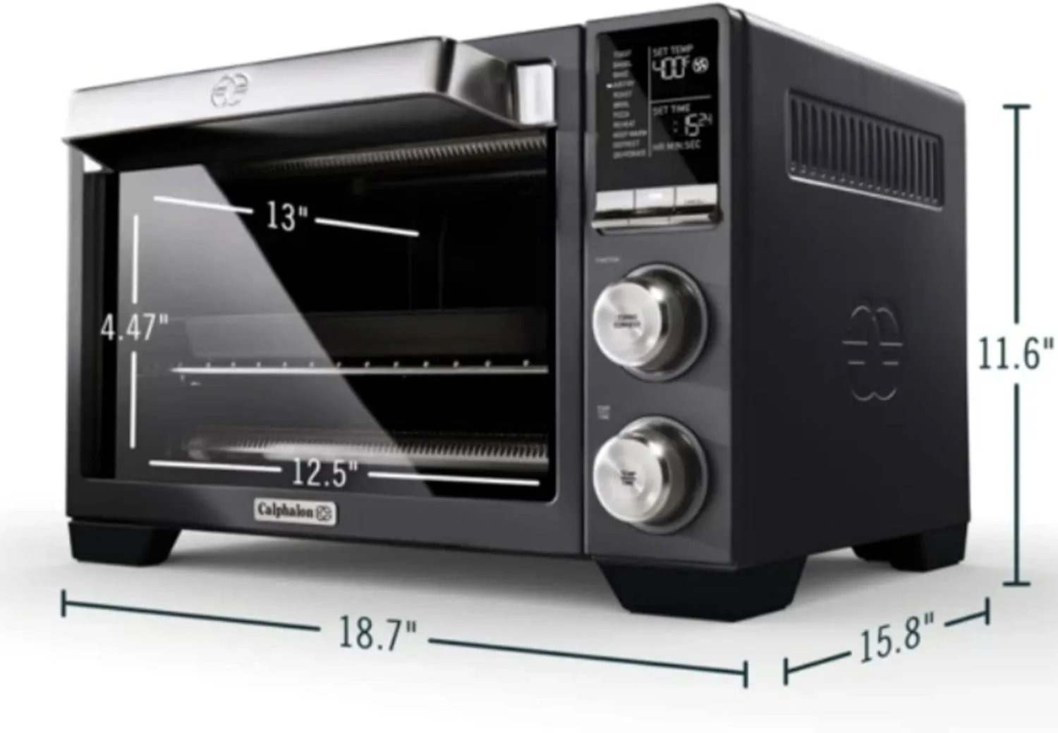 Calphalon Quartz Heat Countertop Toaster Oven, Stainless Steel, Extra-Large Capacity, Black, Dark Gray