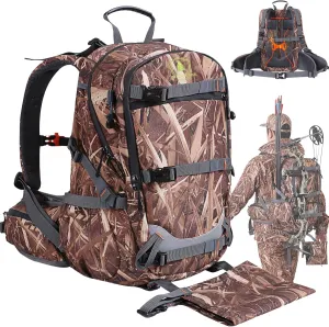 Camo Hunting Backpack for Men, 35L Durable Hunting Pack, 600D Daypack with Rain Cover, Interal Frame Support