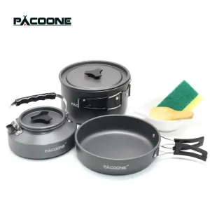 Camping Cookware Set - Portable Outdoor Cooking Kit with Pot, Water Kettle, Pan, and Tableware for Hiking and Picnics
