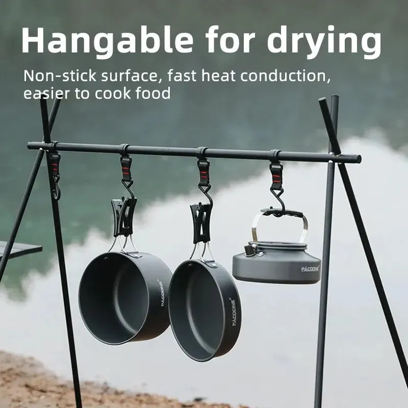 Camping Cookware Set - Portable Outdoor Cooking Kit with Pot, Water Kettle, Pan, and Tableware for Hiking and Picnics