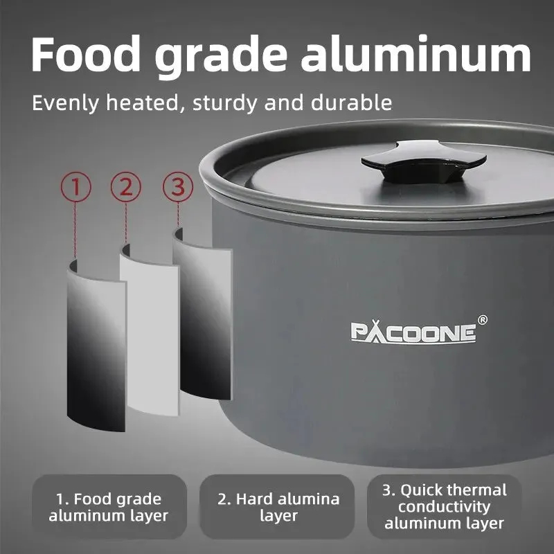 Camping Cookware Set - Portable Outdoor Cooking Kit with Pot, Water Kettle, Pan, and Tableware for Hiking and Picnics