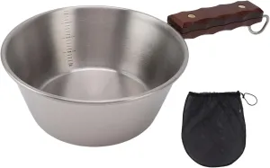 Camping Frying Pan, Camping Skillet 304 Stainless Steel 2000ML Wood Handle Lightweight Camp Cookware Portable for Outdoor Hiking Picnic (Silver)