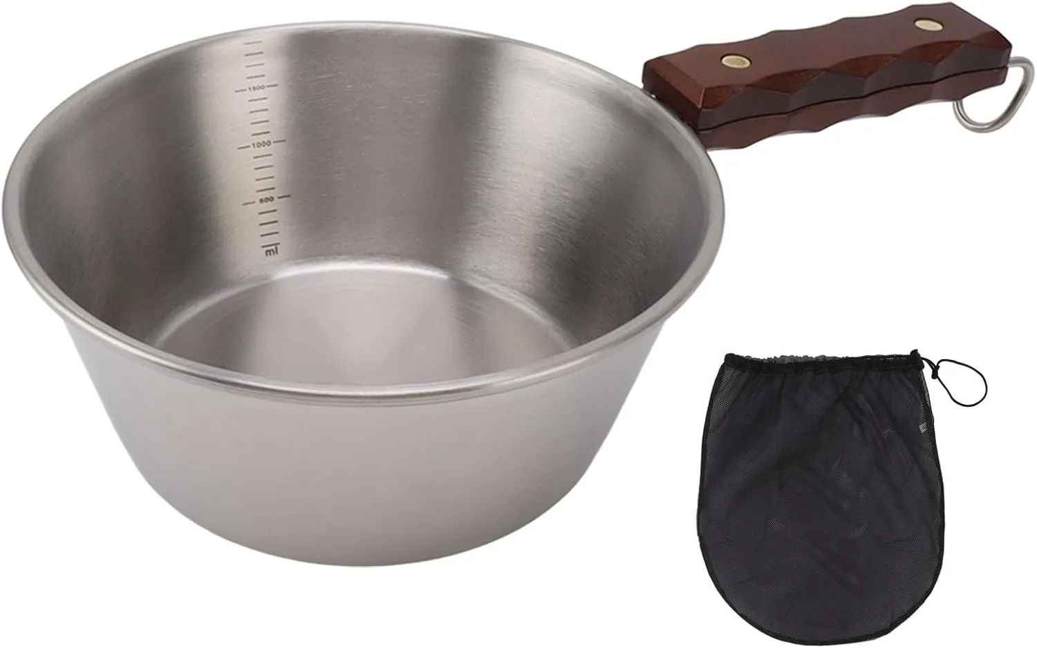Camping Frying Pan, Camping Skillet 304 Stainless Steel 2000ML Wood Handle Lightweight Camp Cookware Portable for Outdoor Hiking Picnic (Silver)