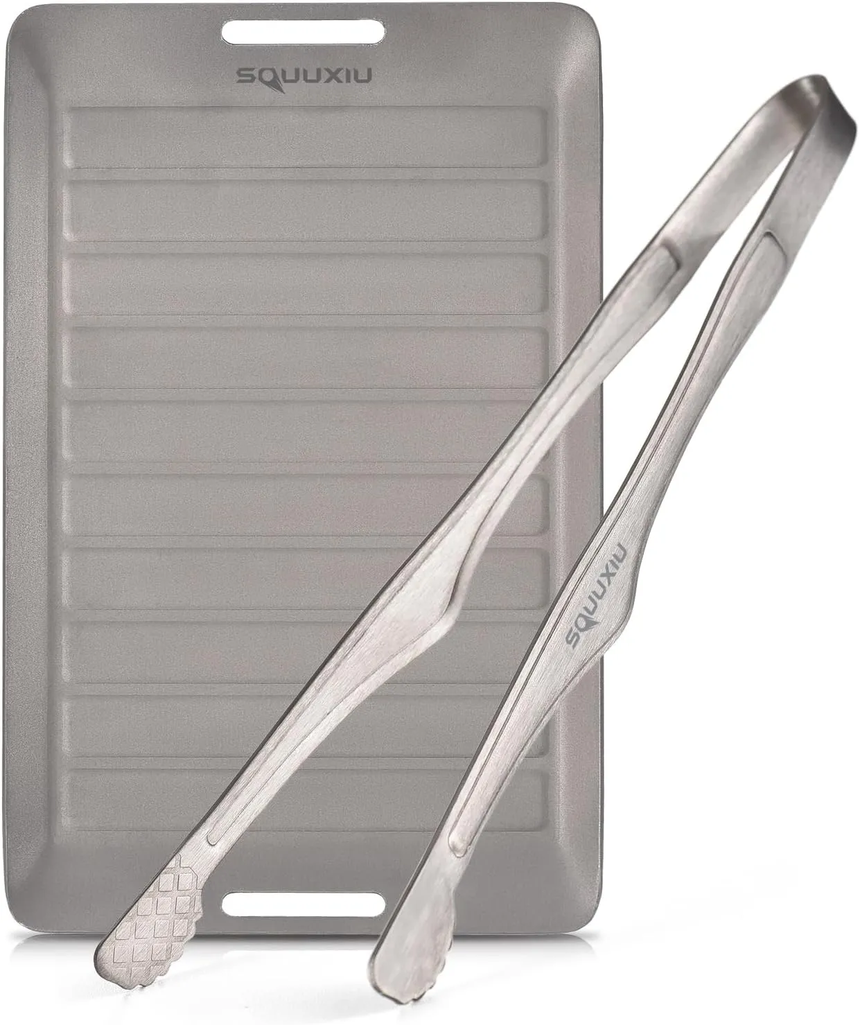 Camping Grill Pan BBQ Tongs Set Portable 3 Piece Set Durability Ti,Robust Camping Utensils Non Stick Surface for BBQ Grill Flat Top Griddle (Plate and BBQ Tongs L)