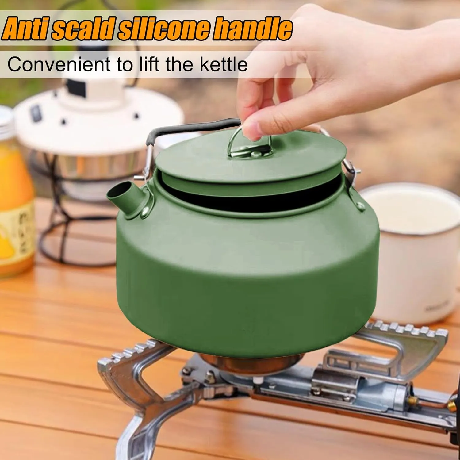 Camping Kettle Camp Tea Coffee Pot, 1.6L Stainless Steel Outdoor Campfire Camp kettle, Portable Lightweight Teapot Fast Heating Boiling Water, Ideal for Hiking Picnic Travel, Green