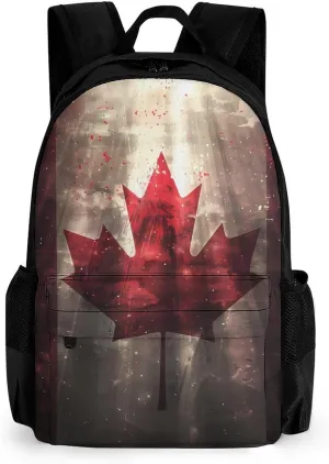 Canada Flag Light Rays Travel Backpack Printed 17 Inch Laptop Shoulder Bag Lightweight Daypack Portable with Pockets