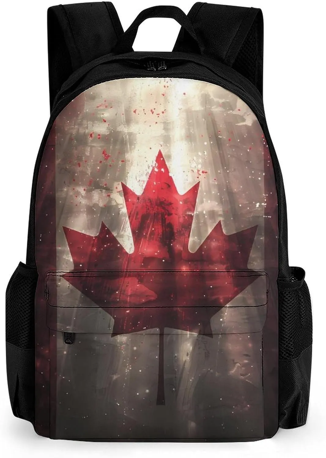 Canada Flag Light Rays Travel Backpack Printed 17 Inch Laptop Shoulder Bag Lightweight Daypack Portable with Pockets