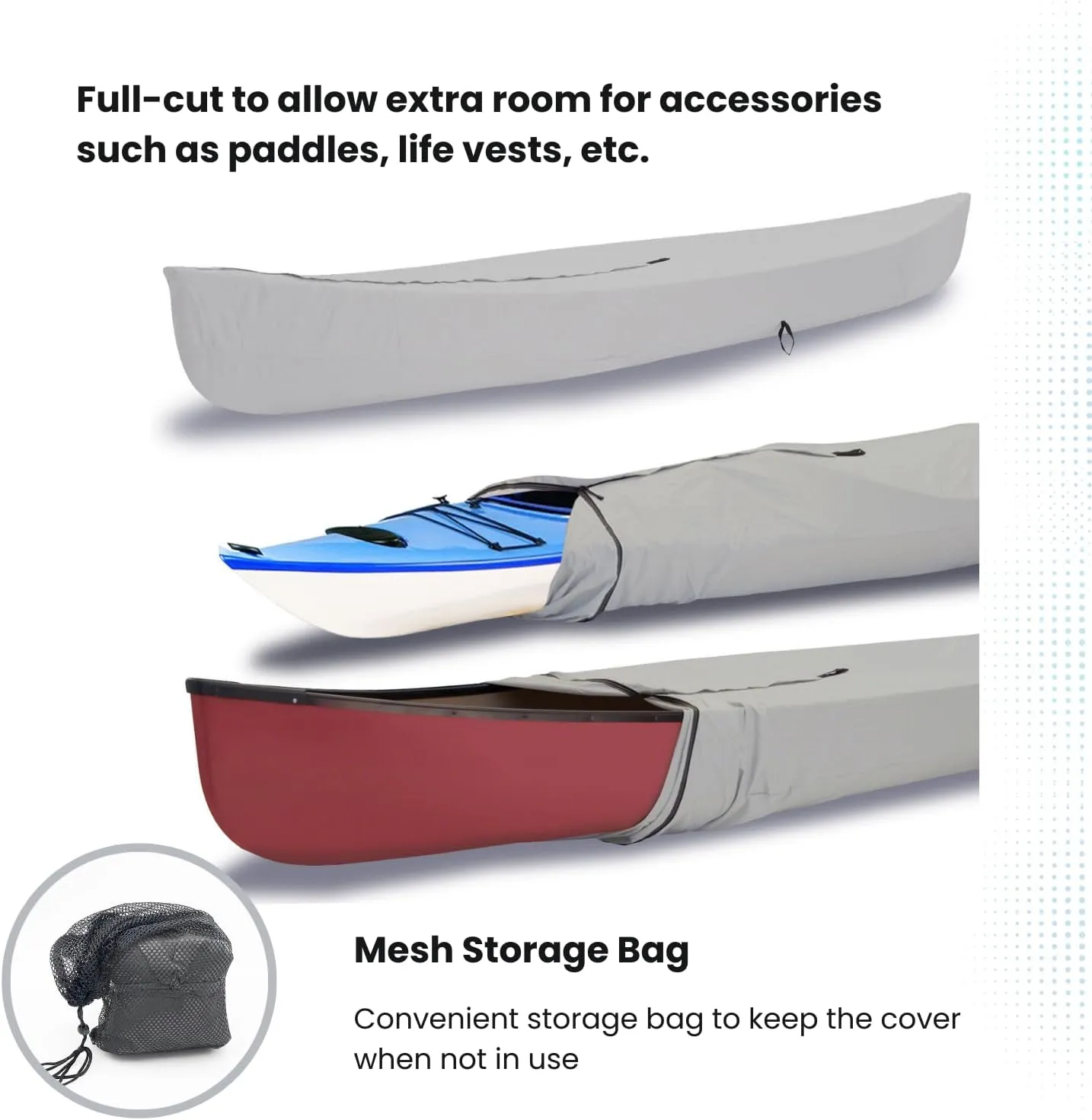 Canoe Cover Kayak Cover; Waterproof UV Resistant Marine Grade Polyester for Canoe Kayak Storage Cover fits 15 ft-16 ft Long, 116 Inches Girth Gray Color