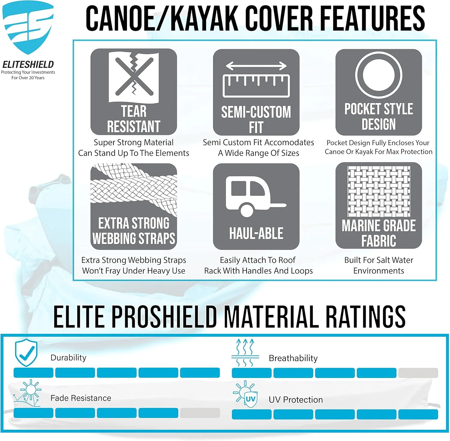 Canoe Cover Kayak Cover; Waterproof UV Resistant Marine Grade Polyester for Canoe Kayak Storage Cover fits 15 ft-16 ft Long, 116 Inches Girth Gray Color