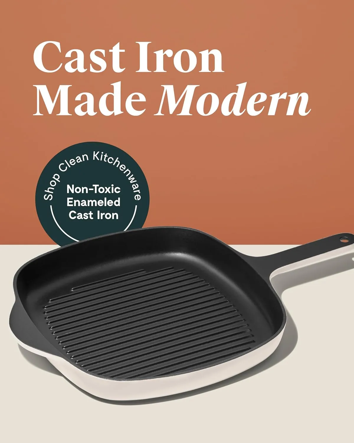 Caraway Enameled Cast Iron Grill Pan - 10.5” Grill Pan for Stovetop Cooking - 3 Layer Enamel Coating - No Seasoning Required - Compatible With All Stovetops - Free From Forever Chemicals - Gray