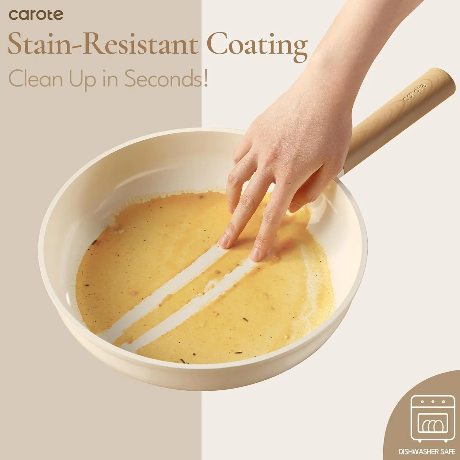 CAROTE Ceramic Pots and Pans Set Non Stick, Non-Toxic Cookwares, Healthy Ceramic Cookware Set 7Pcs，PFAS/PFOA Free，Kitchen Induction Cooking Sets Dishwasher Safe, Cream