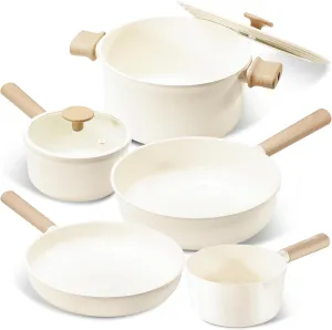 CAROTE Ceramic Pots and Pans Set Non Stick, Non-Toxic Cookwares, Healthy Ceramic Cookware Set 7Pcs，PFAS/PFOA Free，Kitchen Induction Cooking Sets Dishwasher Safe, Cream