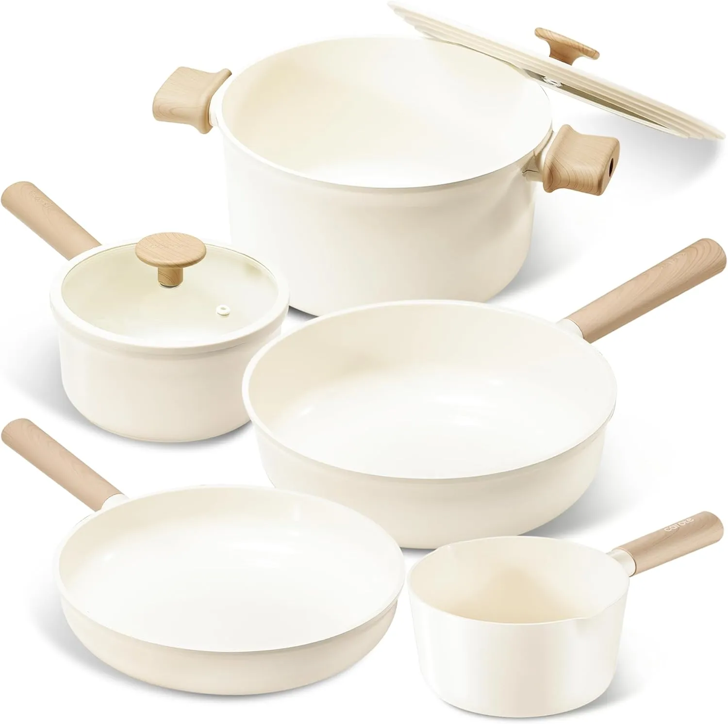 CAROTE Ceramic Pots and Pans Set Non Stick, Non-Toxic Cookwares, Healthy Ceramic Cookware Set 7Pcs，PFAS/PFOA Free，Kitchen Induction Cooking Sets Dishwasher Safe, Cream