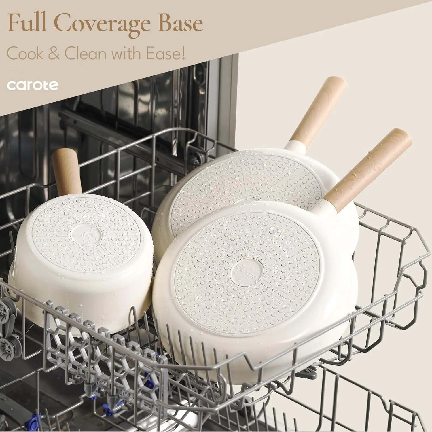 CAROTE Ceramic Pots and Pans Set Non Stick, Non-Toxic Cookwares, Healthy Ceramic Cookware Set 7Pcs，PFAS/PFOA Free，Kitchen Induction Cooking Sets Dishwasher Safe, Cream