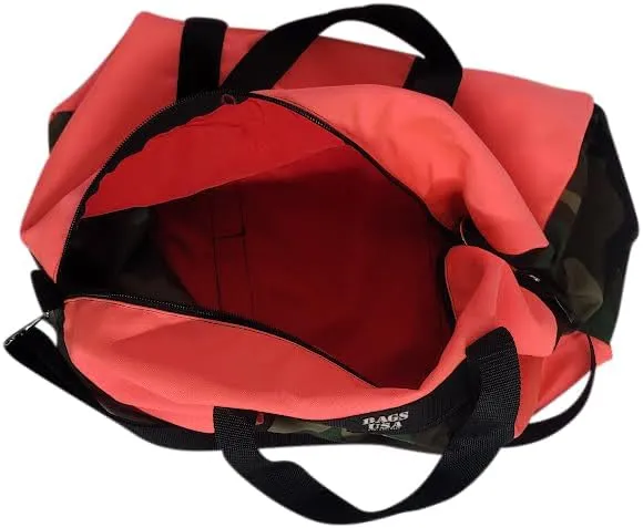 Carry On Boarding Bag Light Weight Durable Water Resistant Perfect For Overhead Bin Made In USA. (Coral/Camouflage)