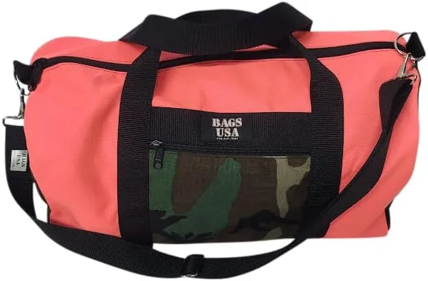 Carry On Boarding Bag Light Weight Durable Water Resistant Perfect For Overhead Bin Made In USA. (Coral/Camouflage)