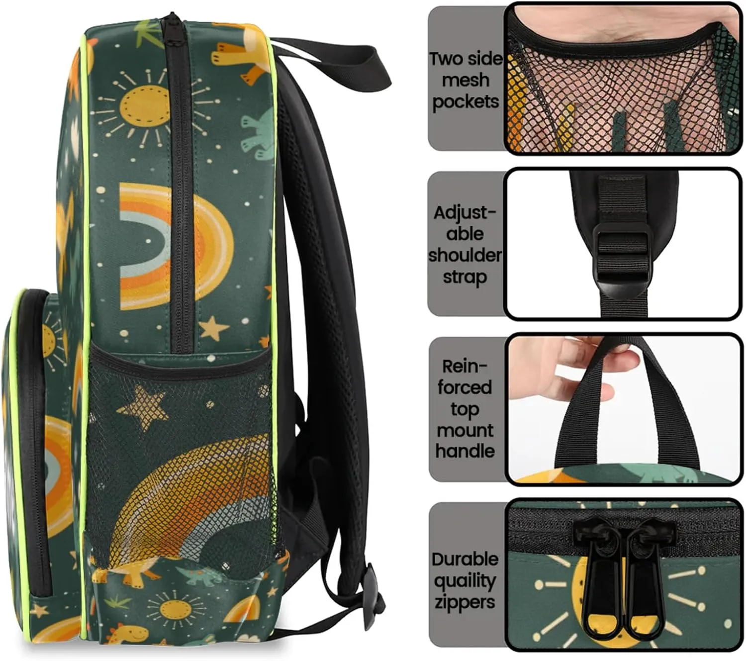 Cartoon Animals Dinosaurs Custom Backpack with Name Cute Personalized Small Shoulder Bag Waterproof Travel Casual Backpack with Chest Strap 14.2in