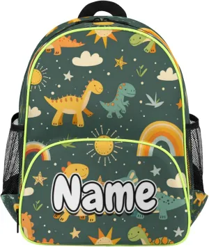 Cartoon Animals Dinosaurs Custom Backpack with Name Cute Personalized Small Shoulder Bag Waterproof Travel Casual Backpack with Chest Strap 14.2in