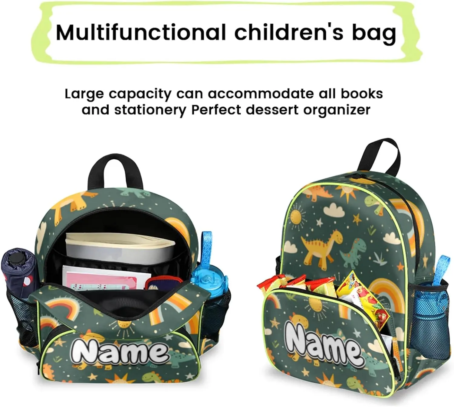 Cartoon Animals Dinosaurs Custom Backpack with Name Cute Personalized Small Shoulder Bag Waterproof Travel Casual Backpack with Chest Strap 14.2in