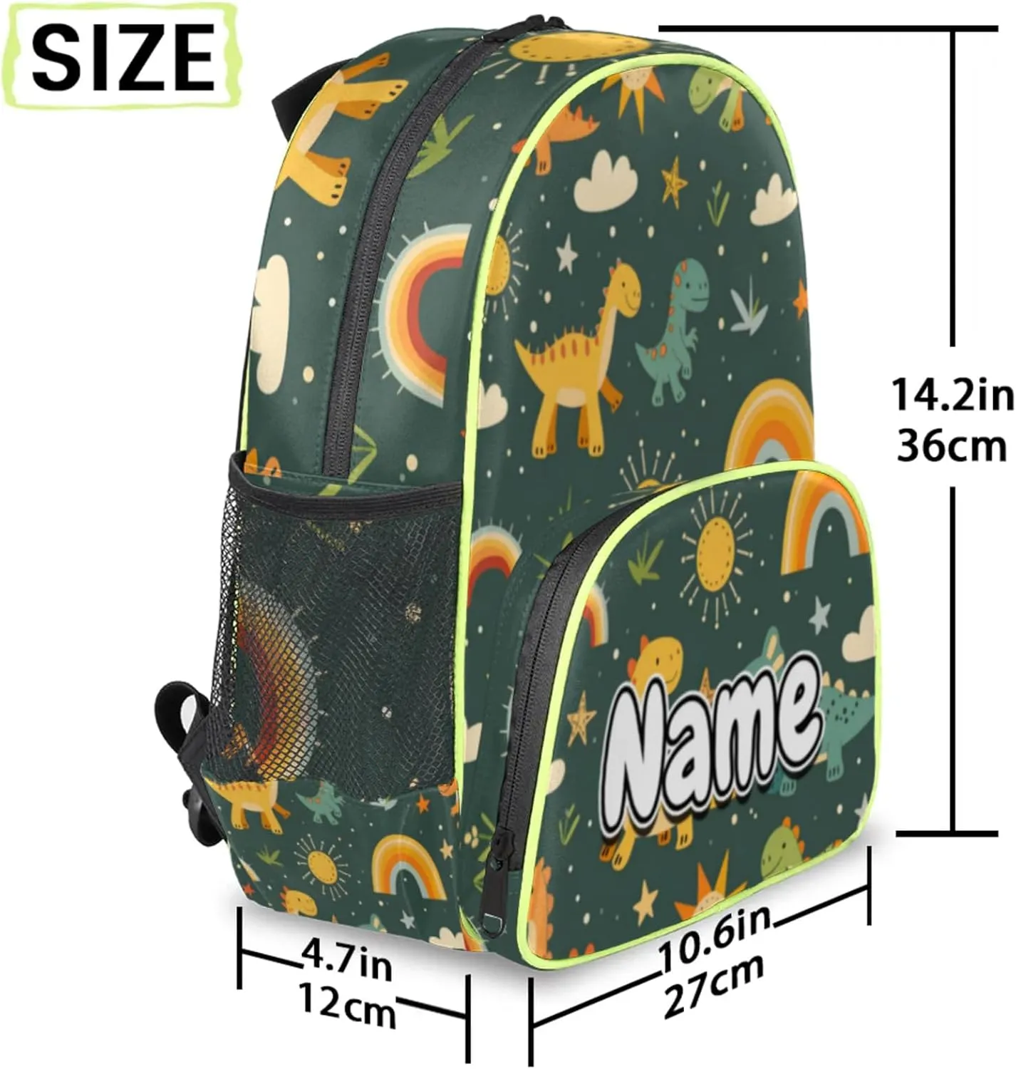 Cartoon Animals Dinosaurs Custom Backpack with Name Cute Personalized Small Shoulder Bag Waterproof Travel Casual Backpack with Chest Strap 14.2in