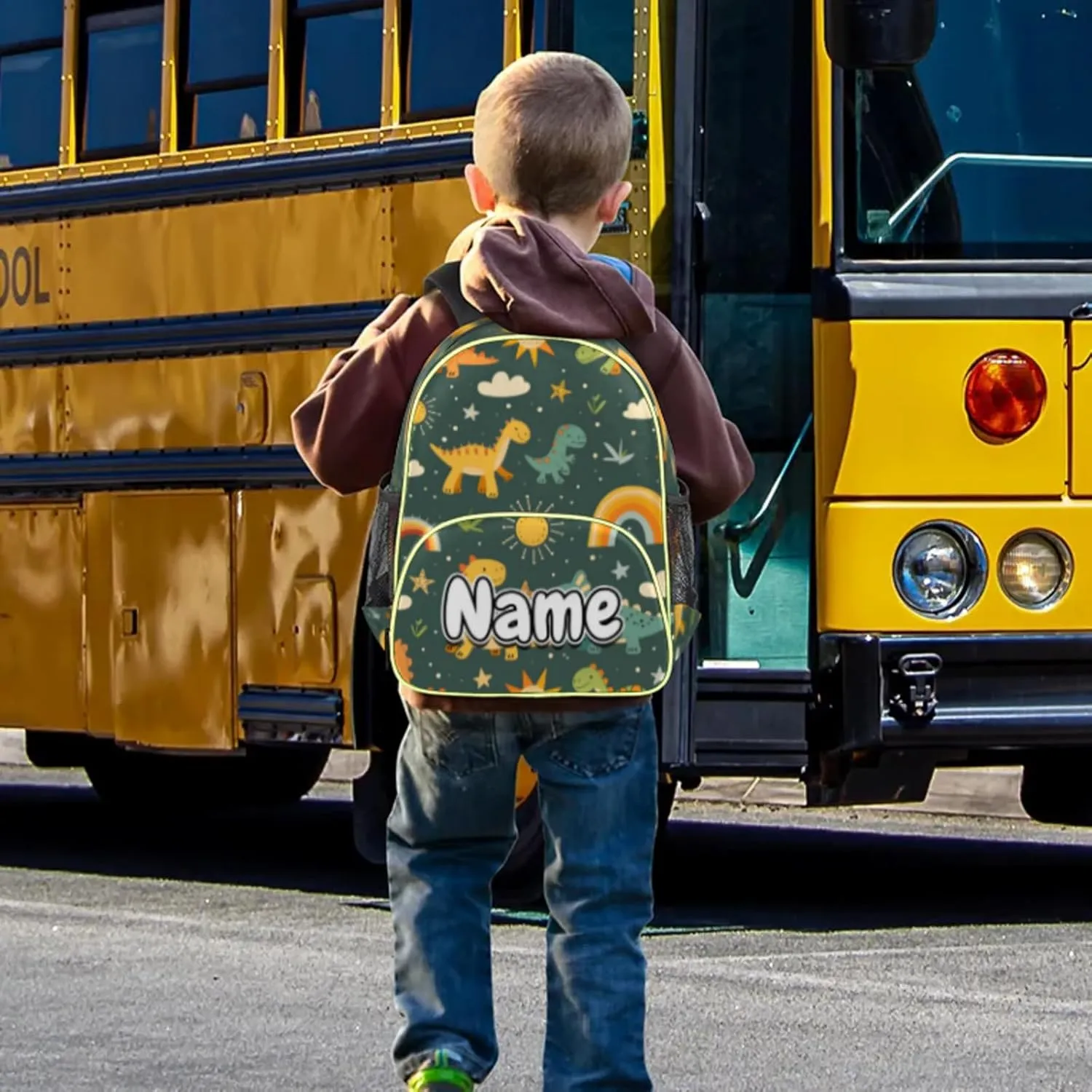 Cartoon Animals Dinosaurs Custom Backpack with Name Cute Personalized Small Shoulder Bag Waterproof Travel Casual Backpack with Chest Strap 14.2in