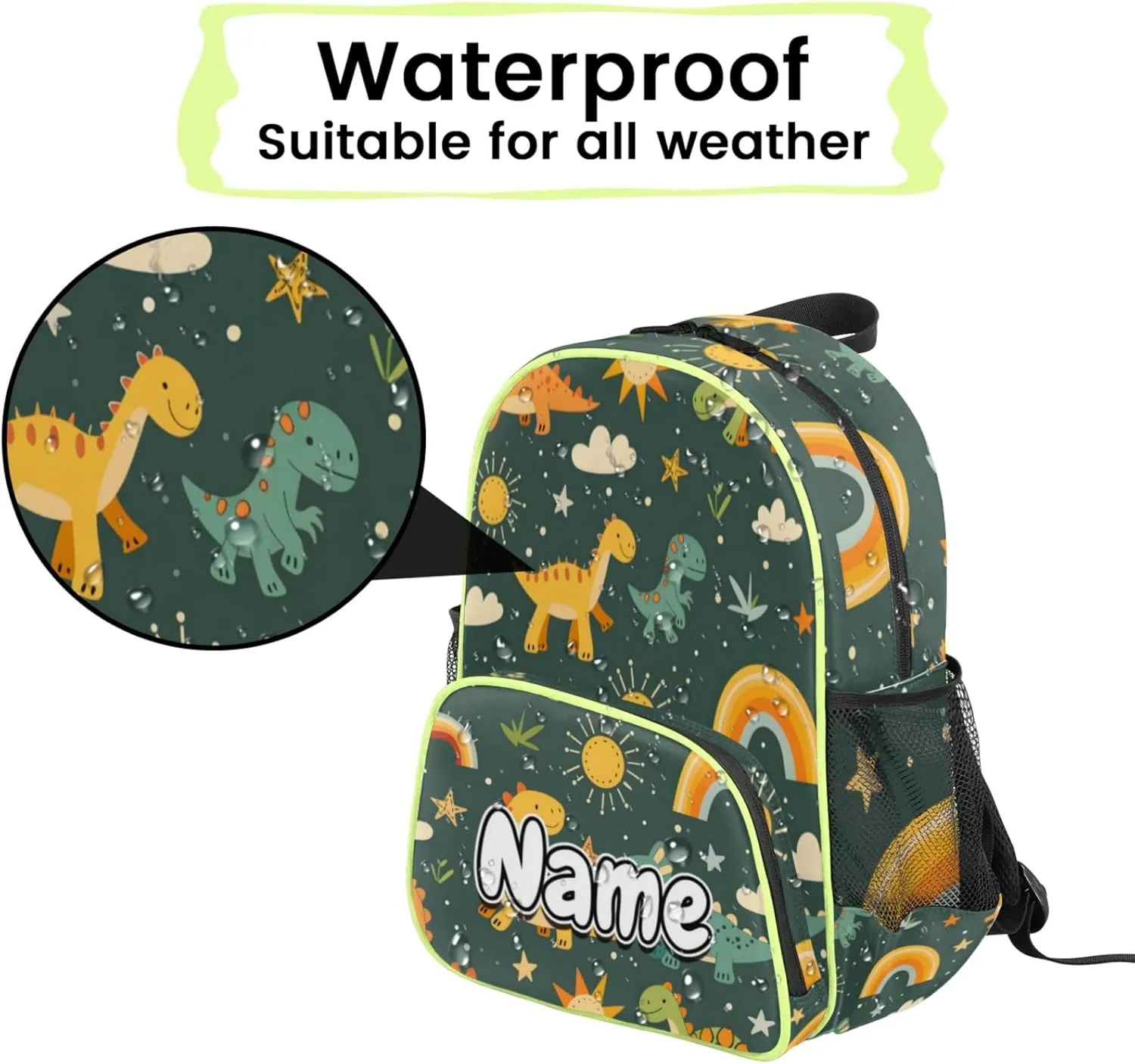 Cartoon Animals Dinosaurs Custom Backpack with Name Cute Personalized Small Shoulder Bag Waterproof Travel Casual Backpack with Chest Strap 14.2in
