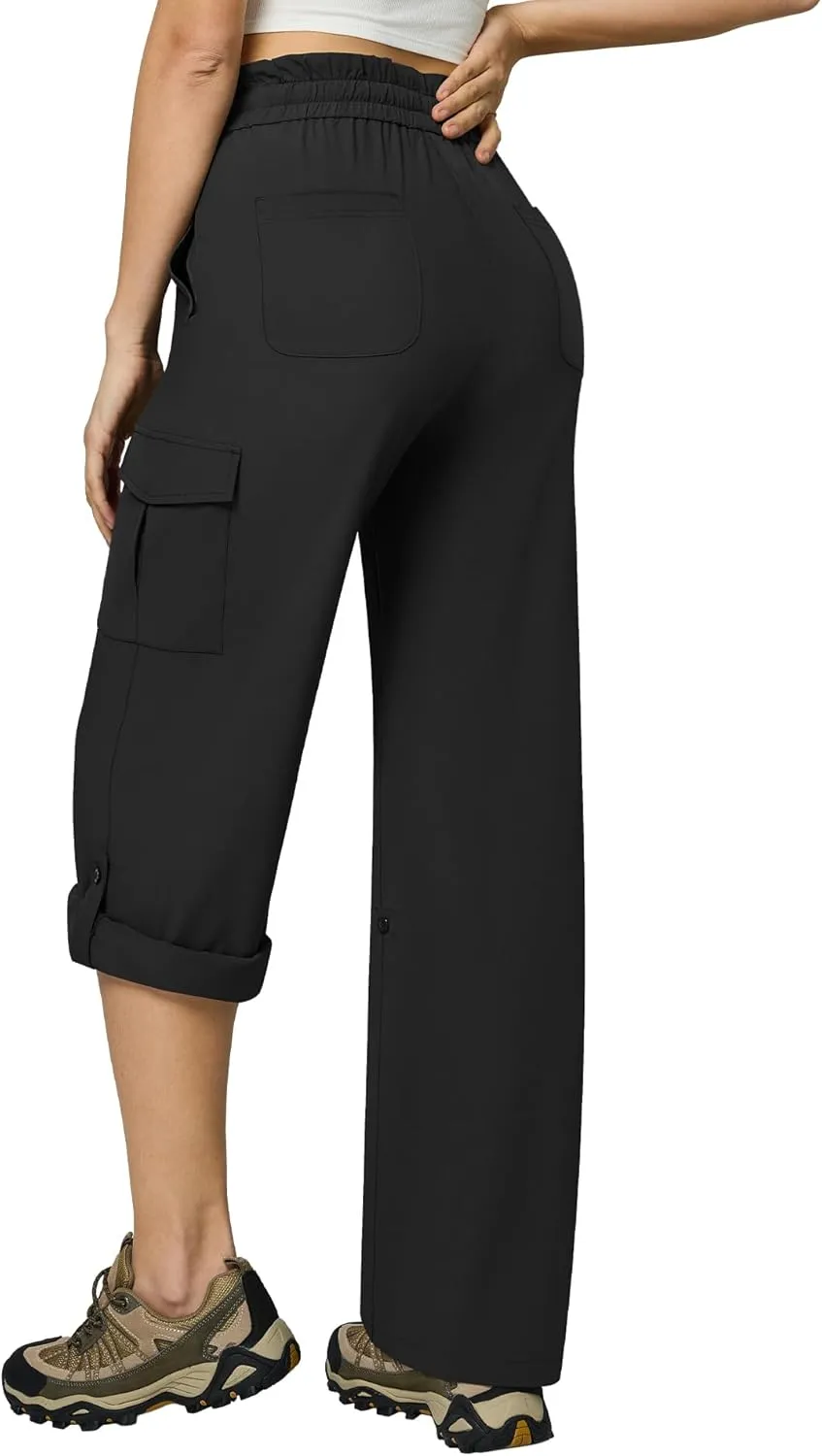 Casei Women's Cargo Capris Quick Dry Lightweight Water Resistant Roll Up Hiking Pants with 6 Pockets Travel Casual Outdoor