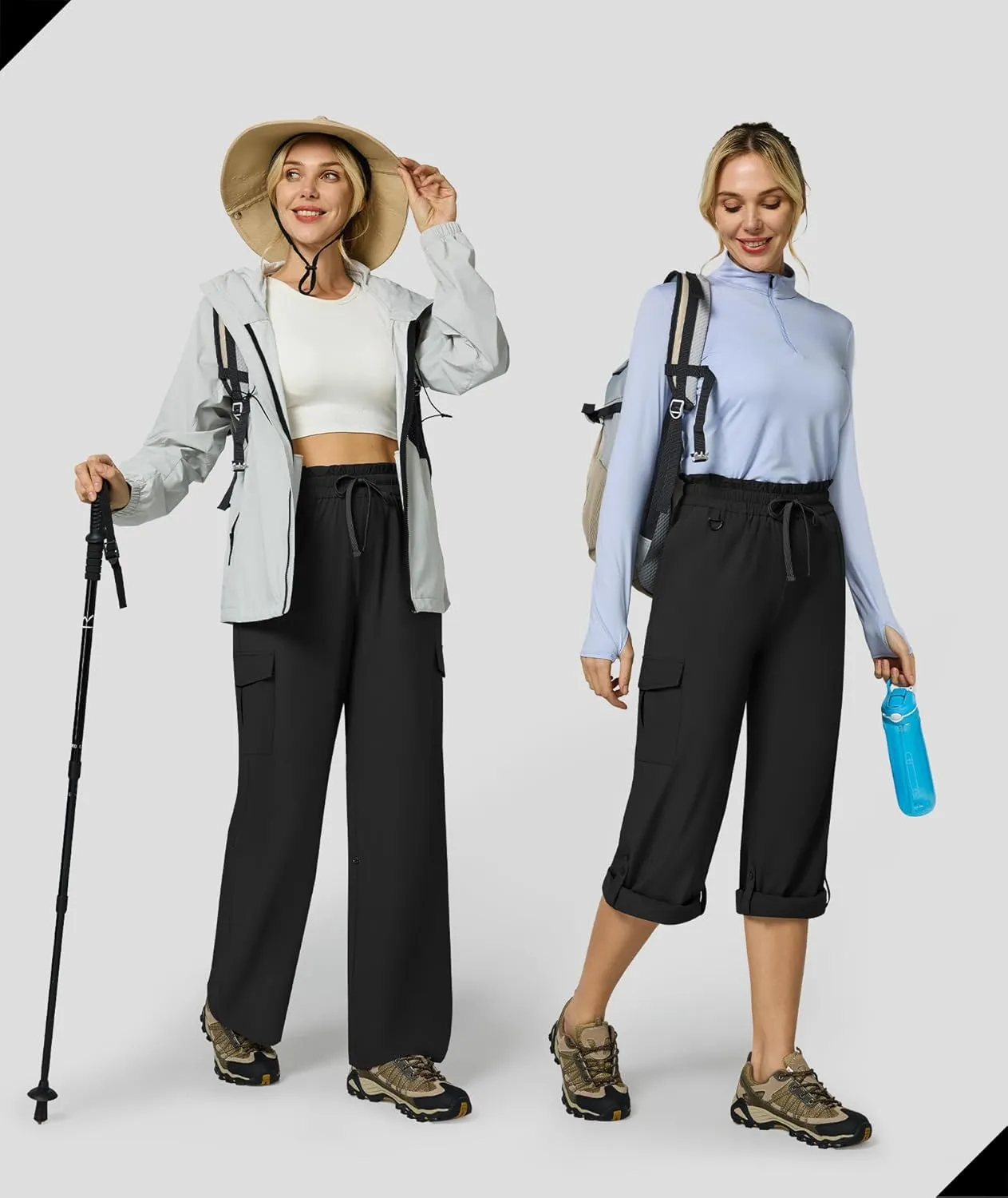 Casei Women's Cargo Capris Quick Dry Lightweight Water Resistant Roll Up Hiking Pants with 6 Pockets Travel Casual Outdoor