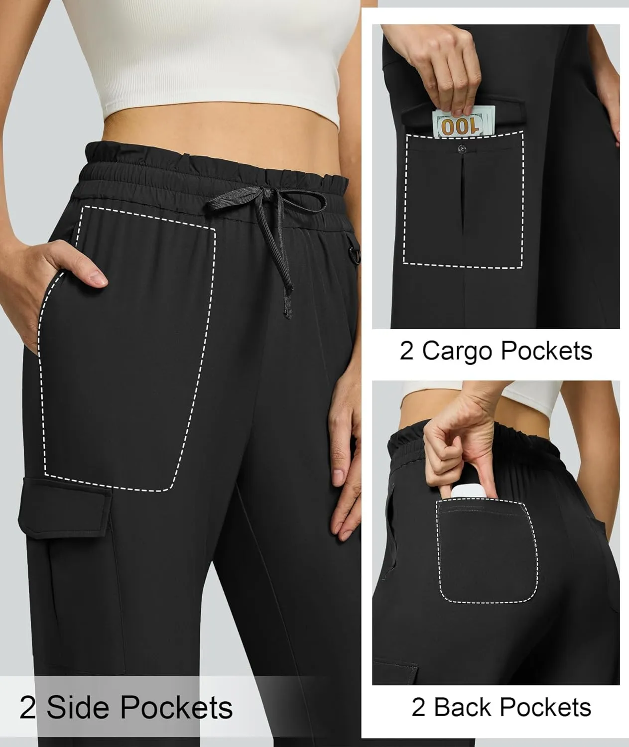 Casei Women's Cargo Capris Quick Dry Lightweight Water Resistant Roll Up Hiking Pants with 6 Pockets Travel Casual Outdoor