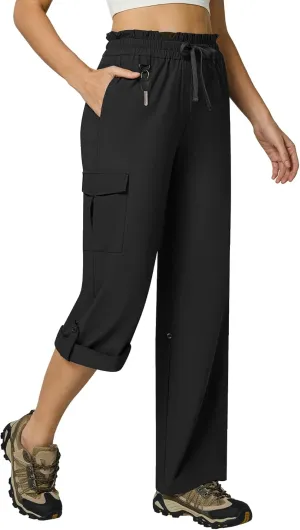 Casei Women's Cargo Capris Quick Dry Lightweight Water Resistant Roll Up Hiking Pants with 6 Pockets Travel Casual Outdoor