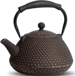 Cast Iron Teapot, 26oz Tea Kettle Stovetop Safe with Infuser for Tea & Coffee, Hand made Japanese Tea Pot Coated with Enameled Interior, Silicone Handle, 780ml Black