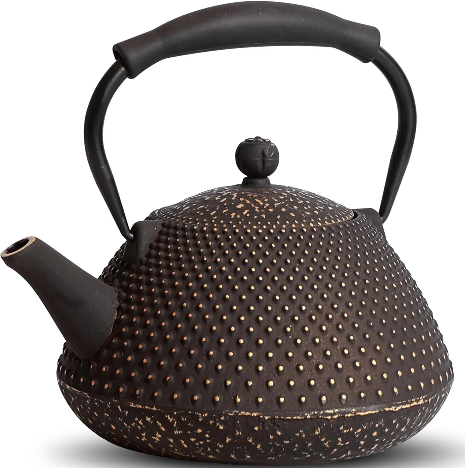 Cast Iron Teapot, 26oz Tea Kettle Stovetop Safe with Infuser for Tea & Coffee, Hand made Japanese Tea Pot Coated with Enameled Interior, Silicone Handle, 780ml Black