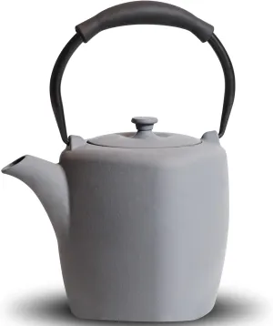 Cast Iron Teapot, 32oz Tea Kettle Stovetop Safe with Infuser for Tea Coffee, Japanese Irregular Molding Tea Pot with Enameled Interior, Silicone Handle, 950ml Light Grey