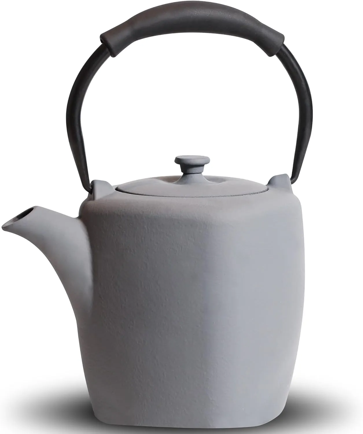 Cast Iron Teapot, 32oz Tea Kettle Stovetop Safe with Infuser for Tea Coffee, Japanese Irregular Molding Tea Pot with Enameled Interior, Silicone Handle, 950ml Light Grey