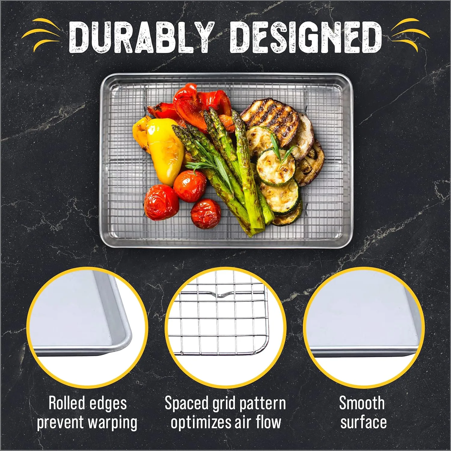 Checkered Chef Baking Sheet, 2 Pack Half Sheet Pan with Stainless Steel Wire Rack Set - Easy Clean Cookie Sheets for Baking