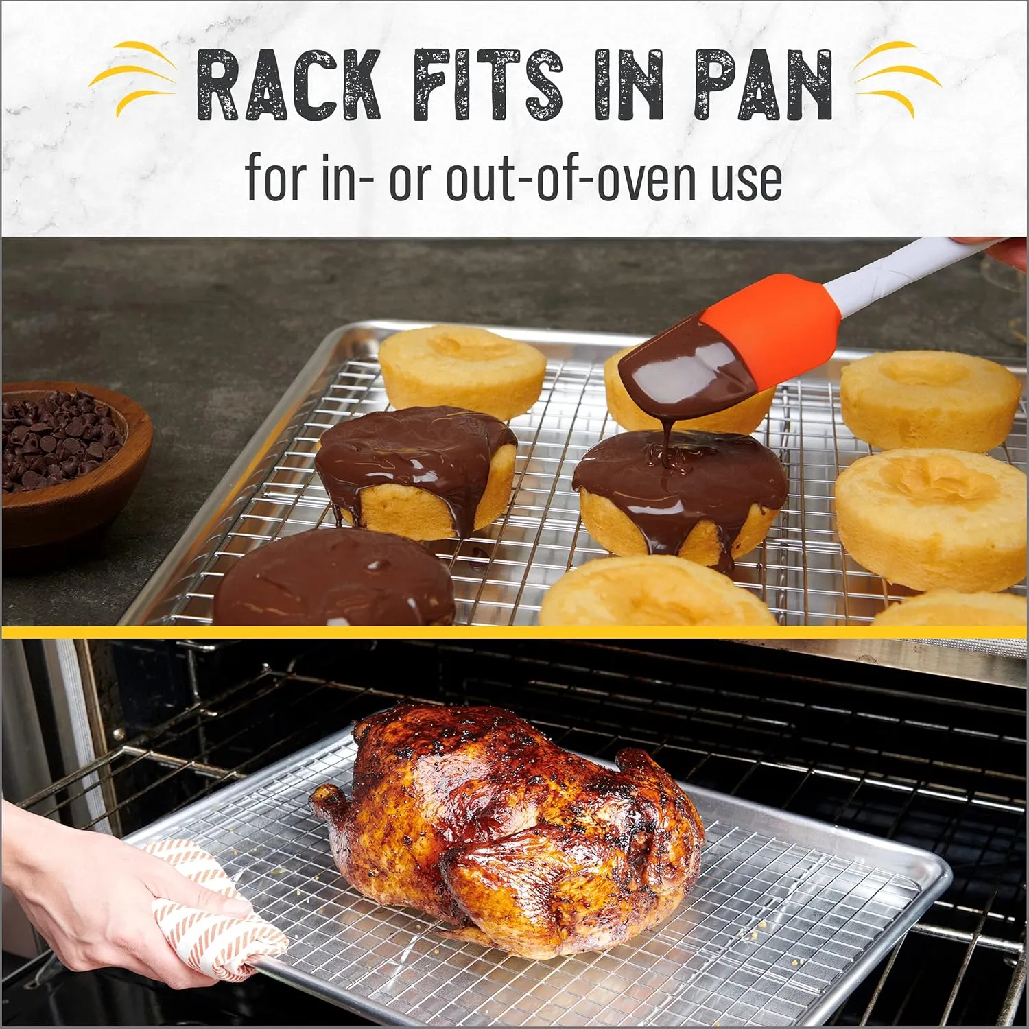 Checkered Chef Baking Sheet, 2 Pack Half Sheet Pan with Stainless Steel Wire Rack Set - Easy Clean Cookie Sheets for Baking