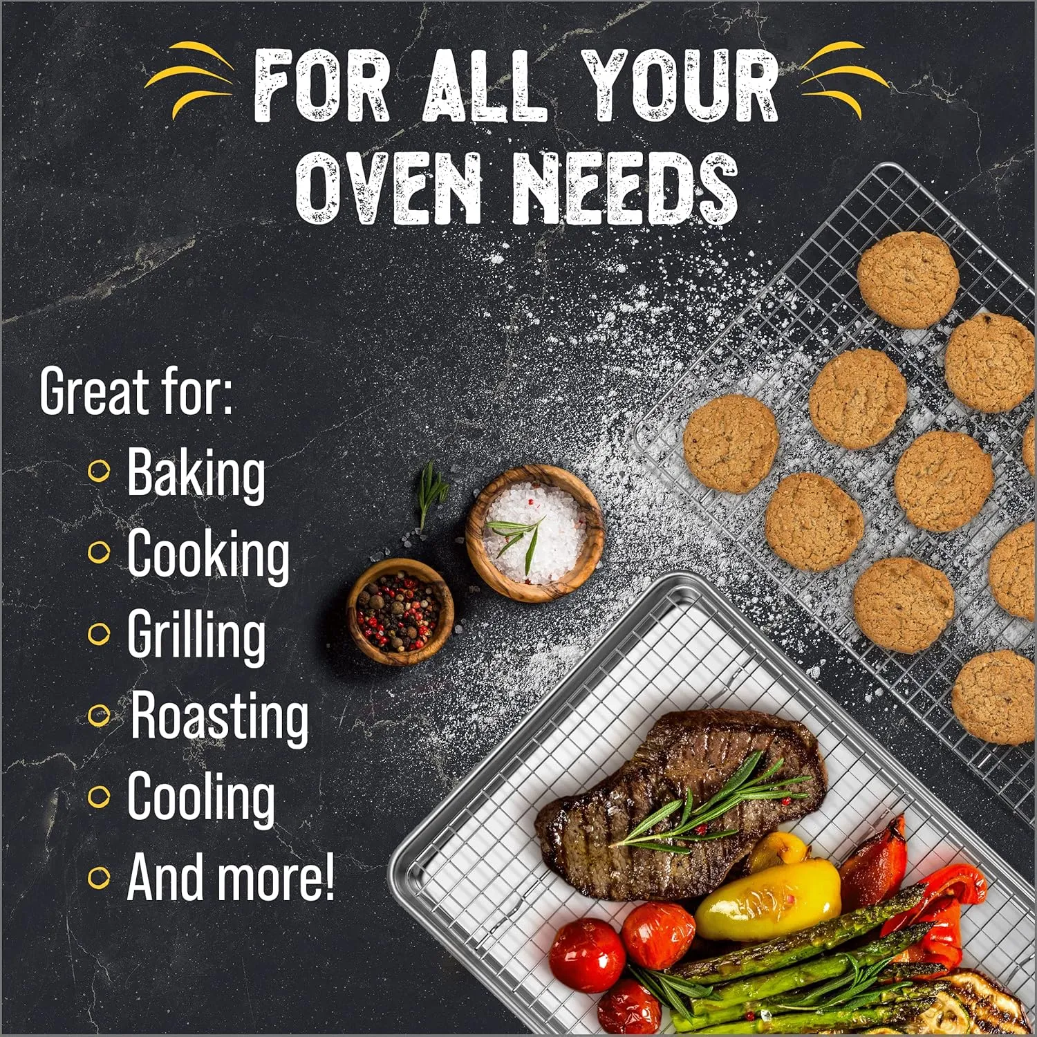 Checkered Chef Baking Sheet, 2 Pack Half Sheet Pan with Stainless Steel Wire Rack Set - Easy Clean Cookie Sheets for Baking