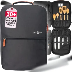 Chef Knife Bag | Premium Knife Case | Waterproof Material | Chefs Case with 30  Pockets for Knives & Utensils | Culinary Gifts For Chefs & Students | Sturdy Travel Knife Bag (Black)