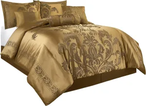 Chezmoi Collection 7-Piece Jacquard Floral Comforter Set (King, Gold)
