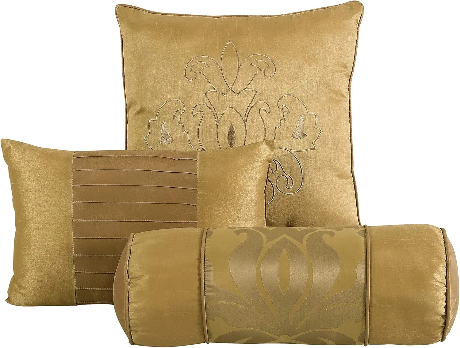 Chezmoi Collection 7-Piece Jacquard Floral Comforter Set (King, Gold)